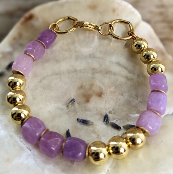 Natural Purple Morganite And Gold Ball Bead Bracelet - Picture 4 of 6